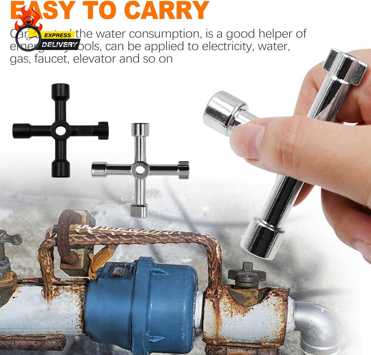 2 Pack Sillcock Key Set, 4 Way Water Key Tool, Multi-Functional Silcock Water Ke