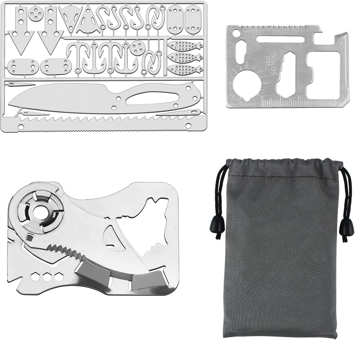 Tiny Survival Card and Wallet Multitool(3 PCS), EDC Wallet with Knife Credit Car