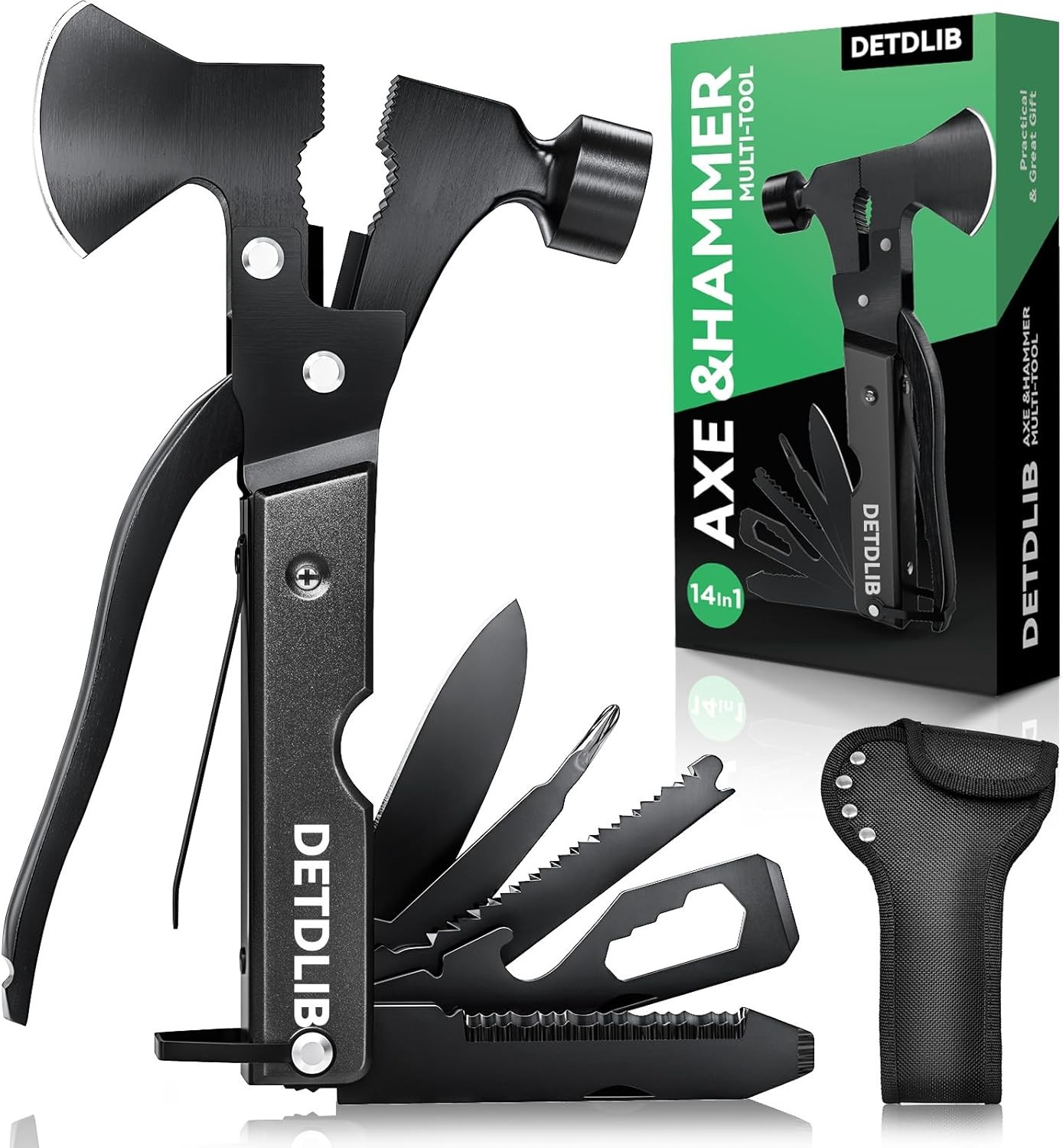 15-in-1 Multitool Axe Hatchet, Birthday Gifts for Men, Essential for Camping, Hi