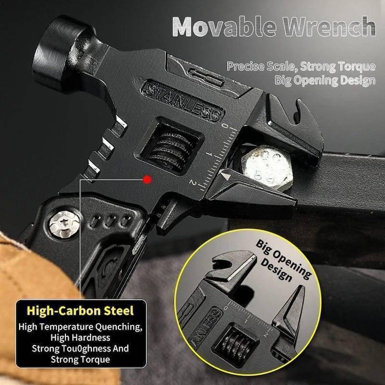 Custom Engraved Stainless Steel Black Multi-Tool Hammer Camping Gift for Husband