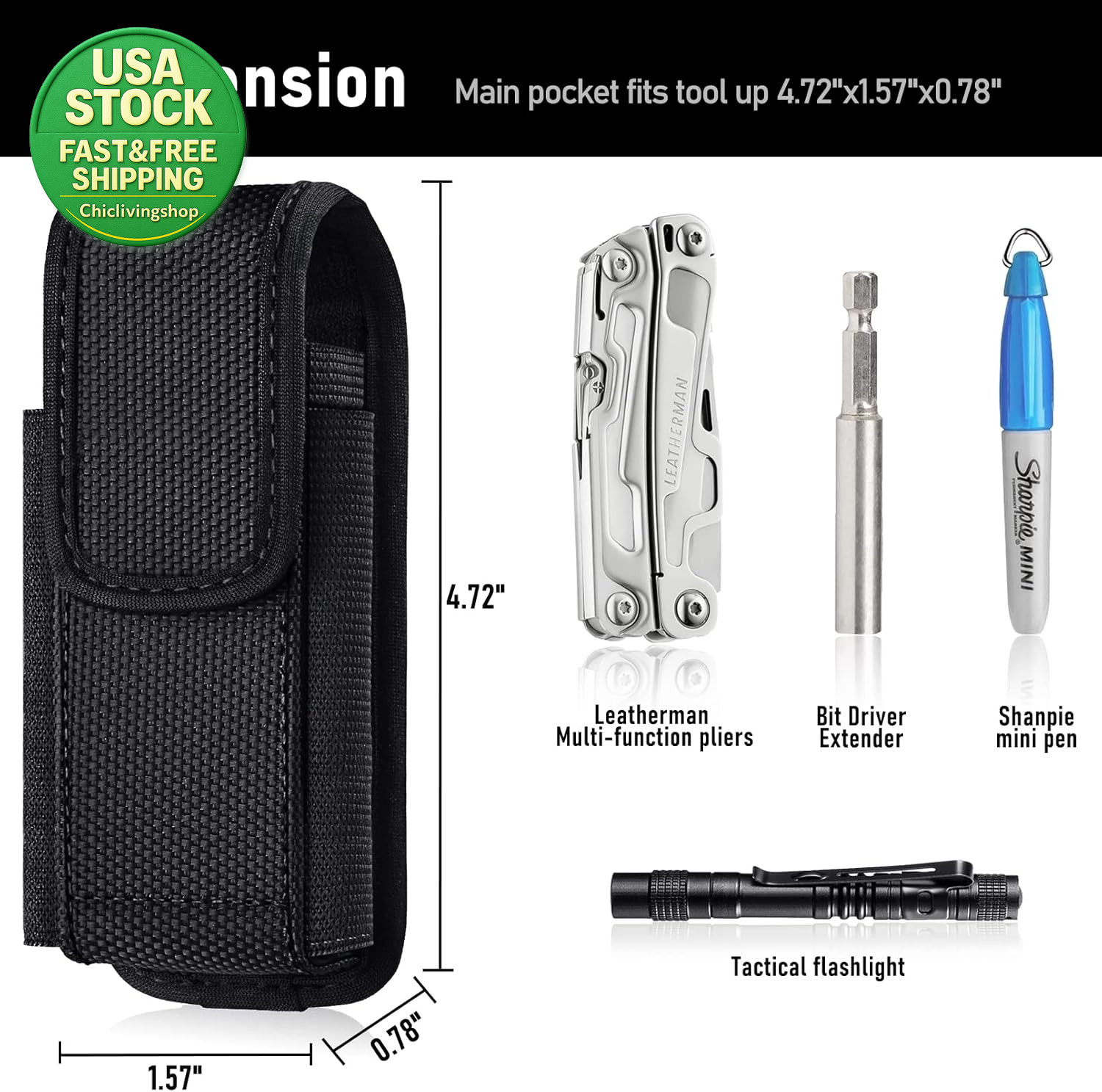 Sheath for Leatherman Wave plus Wingman Surge Rebar Multi Tool Holster Black