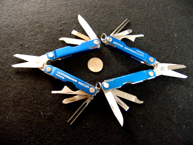 LEATHERMAN MICRA MULTI TOOLS-BLUE-SHARPER IMAGE-PRE OWNED-EXCELLENT-LOT OF 2