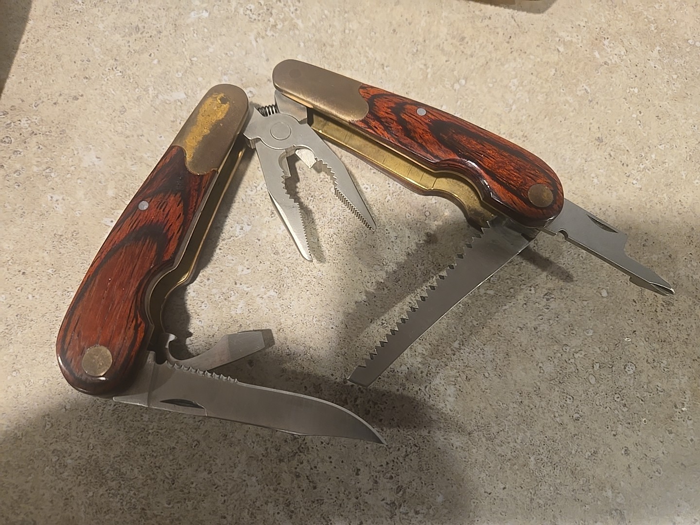 VINTAGE Guidesman Rosewood & Brass Multi-Tool,Pliers & More,Leather Belt Sheath
