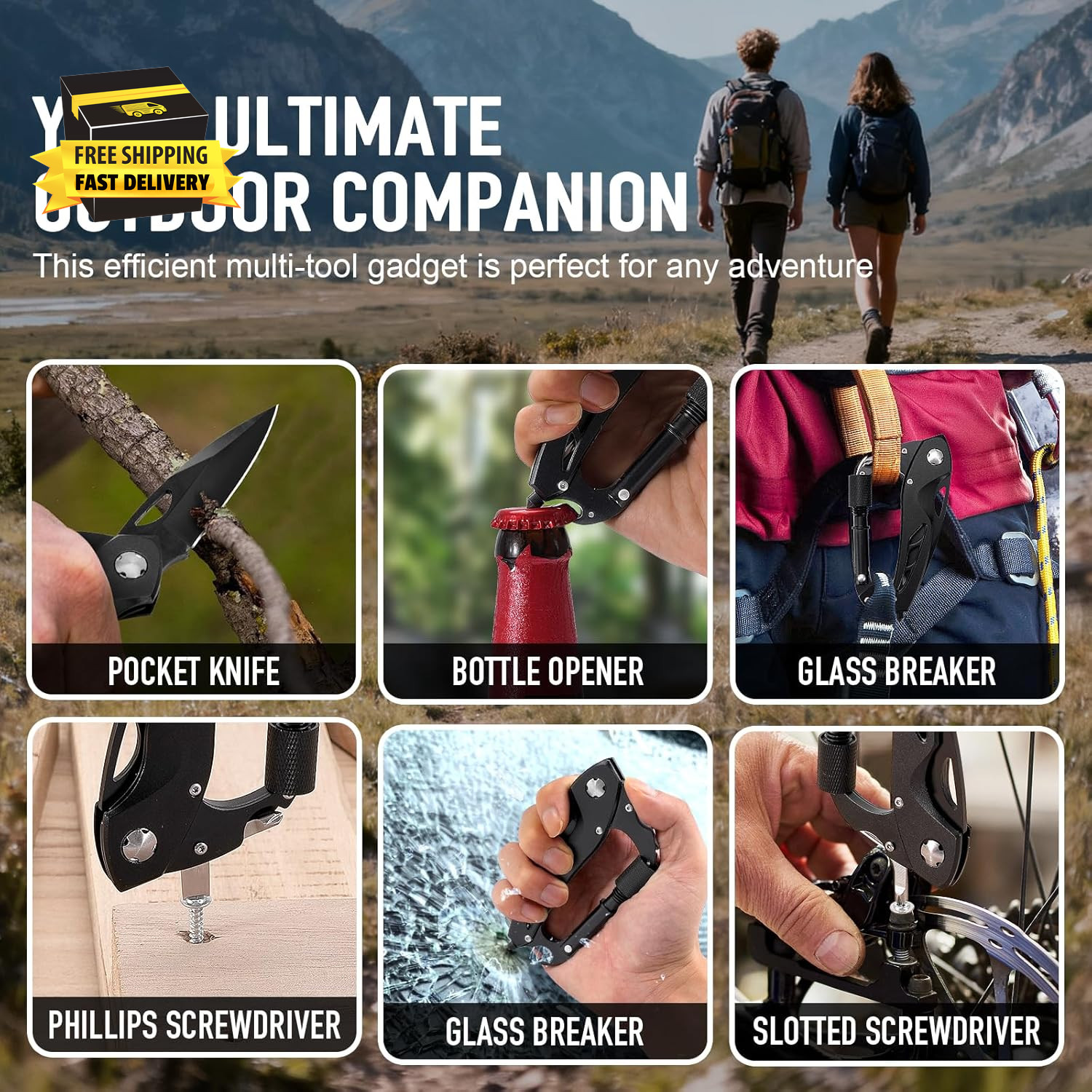 Multitool Carabiner with Pocket Knife, Birthday Gifts for Men Him Boyfriend, EDC