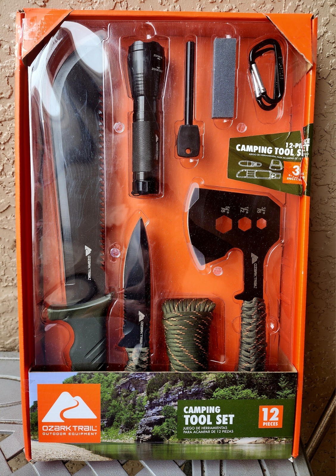 Ozark Trail 12 Piece Camping Tool Set Machete Hatchet Knife Flashlight New