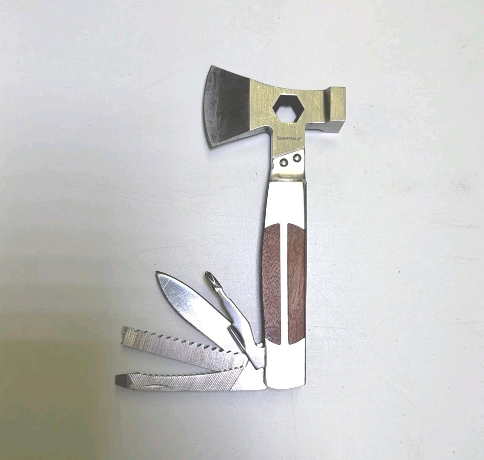 Sheffield Multi Tool Camp 8In-1 Axe Hammer Screwdriver Blade Scaler Open Box