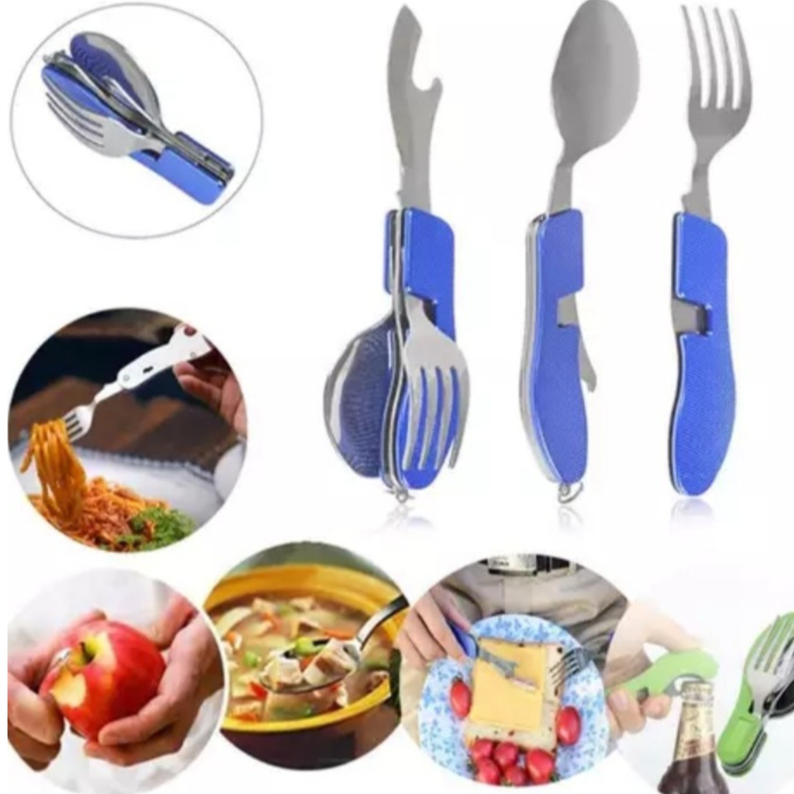 Camping Eating Utensil Set Folding Emergency Cutlery Knife Fork Spoon Kit NEW SS