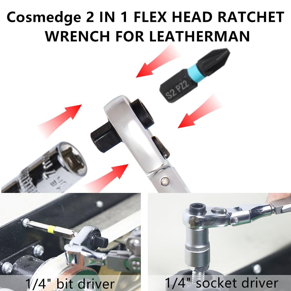 2 in 1 Flex Head Ratchet Wrench for Leatherman Accessories,1/4 Inch Mini Bits…