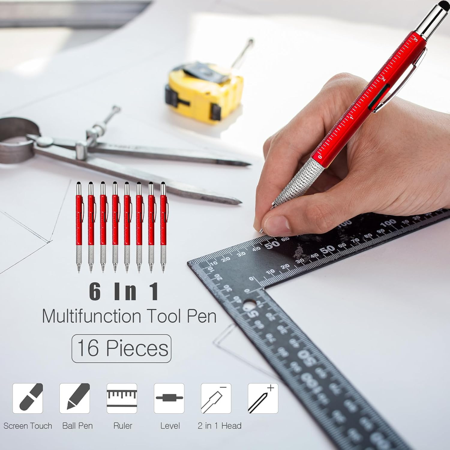 16 Pcs 6 in 1 Multitool Pen Bulk Gift for Men Multi Tool Ballpoint Pen with Scre