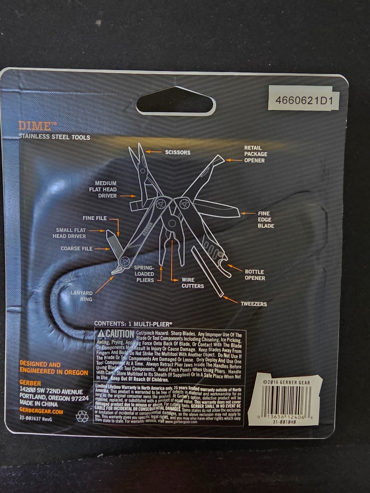 Gerber Dime Micro Multi-Tool Color: Red / Black 12 Tool Multi-plier NEW Sealed