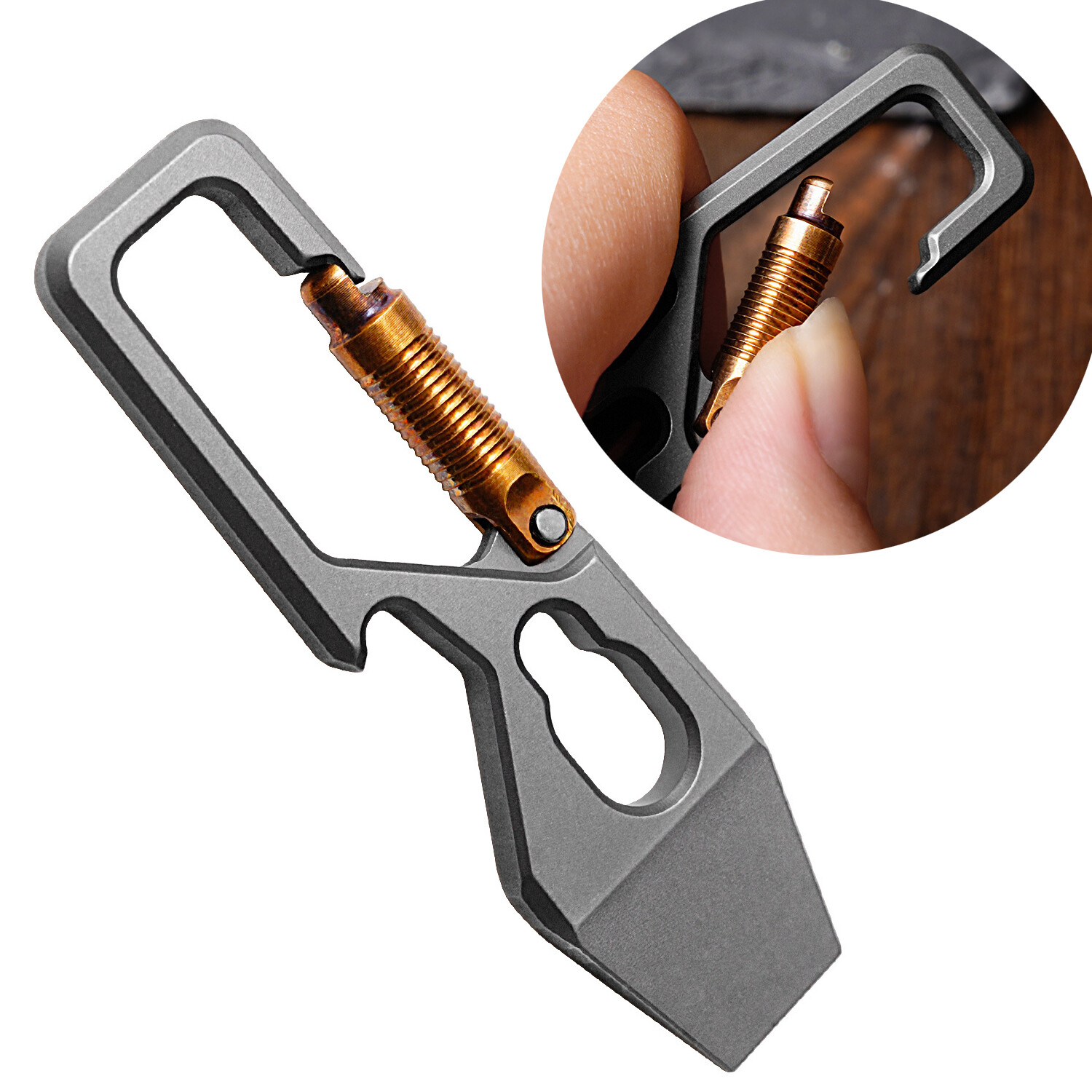 EDC Titanium Keychain Multi Tools Pry Bar Crowbar Bottle Opener with Carabiner
