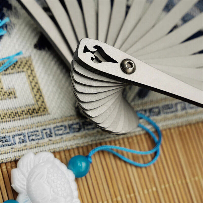 Titanium Alloy Folding Fan Martial Arts Portable Carving Kung Fu Tai Ji 6”