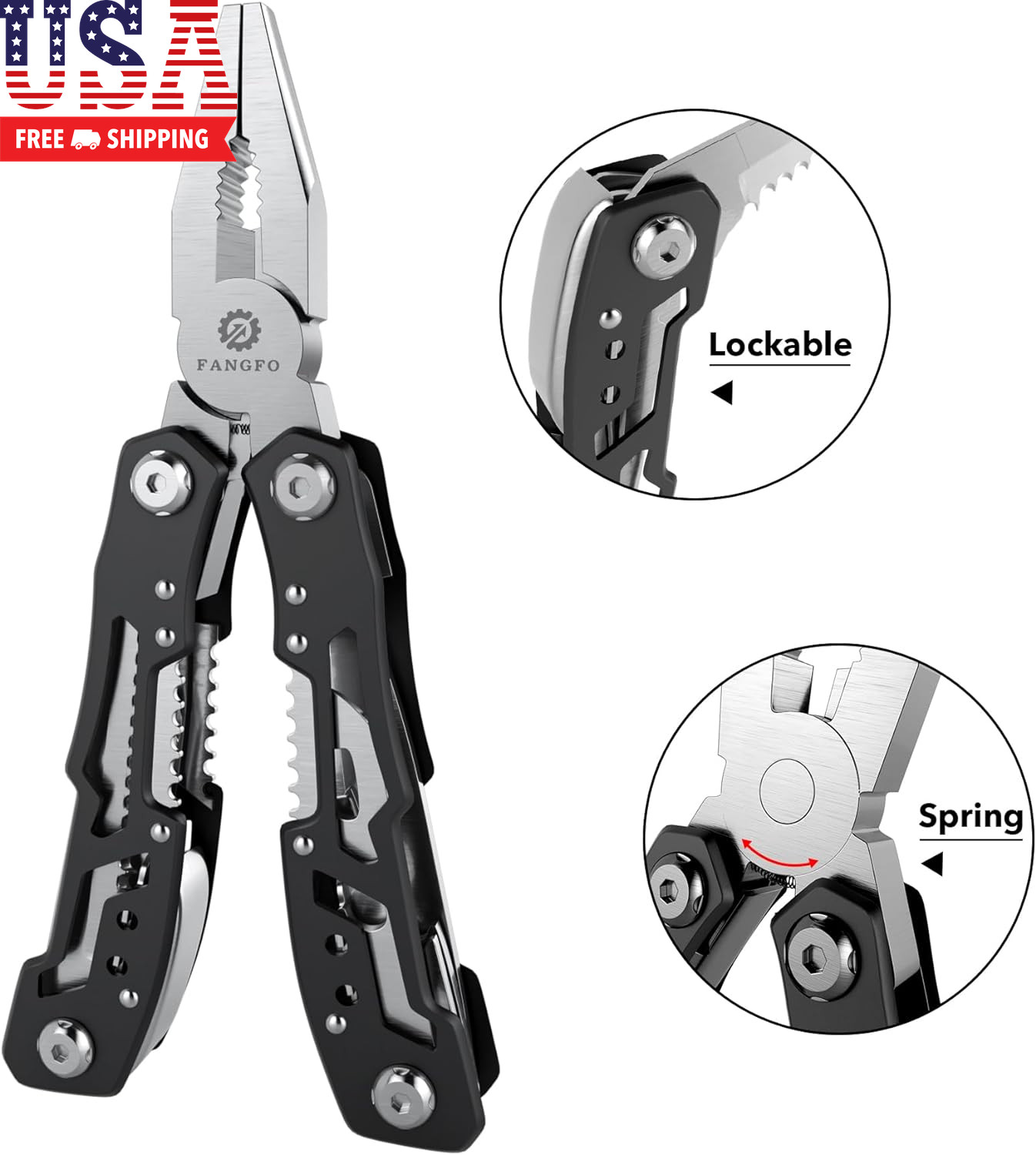 14-In-1 Multitool with Safety Locking, Professional Stainless Steel Multitool Pl