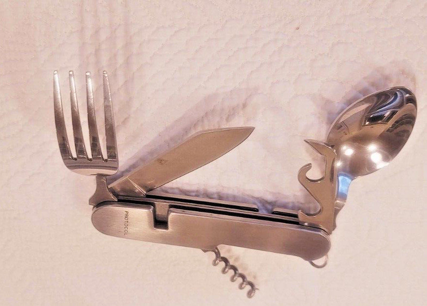 Protocol Survival Tool with Utensils Knife, fork, spoon, cork, bottle, punch