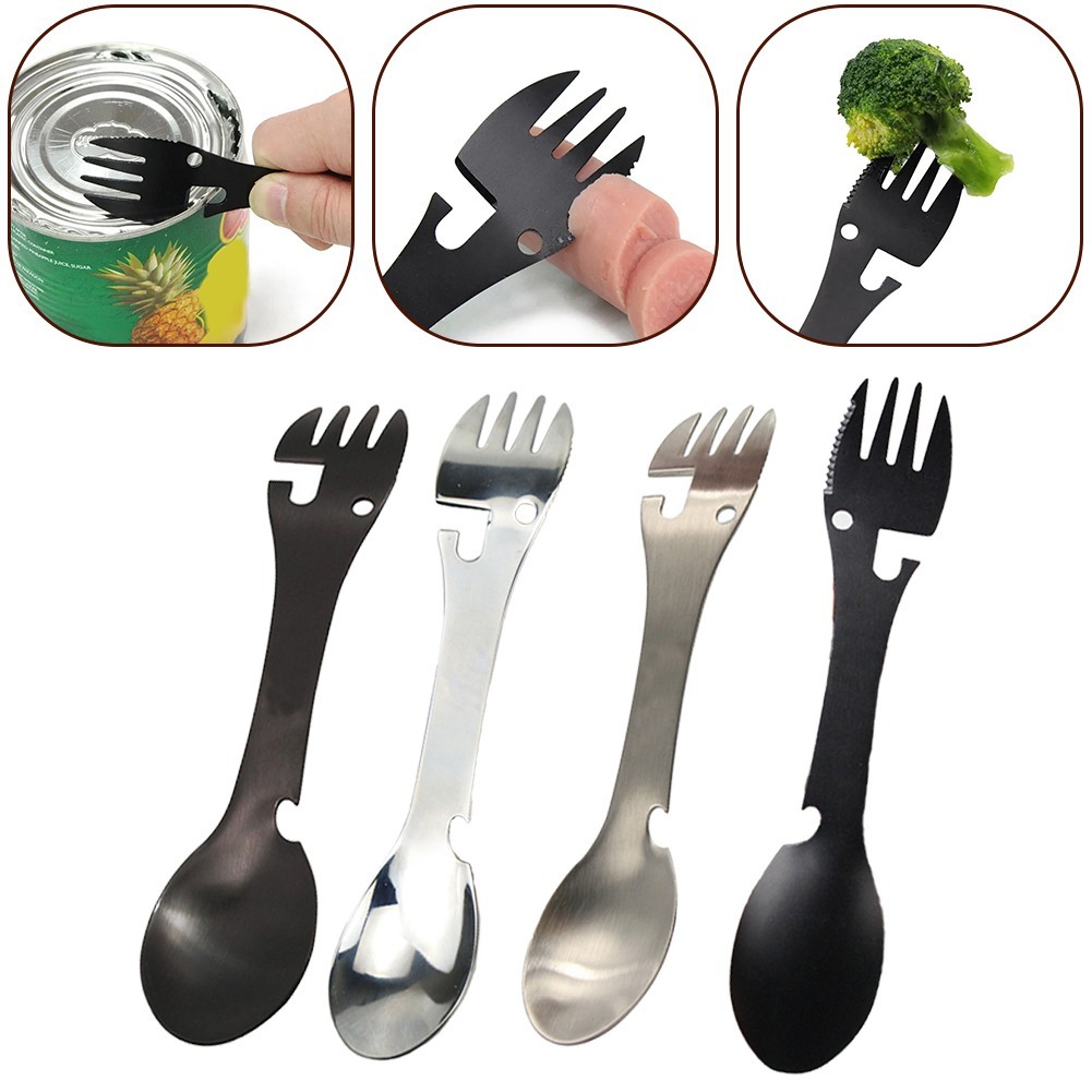 Multifunctional Camping Fork Spoon 5 in 1 Tool Rust resistant Stainless Steel
