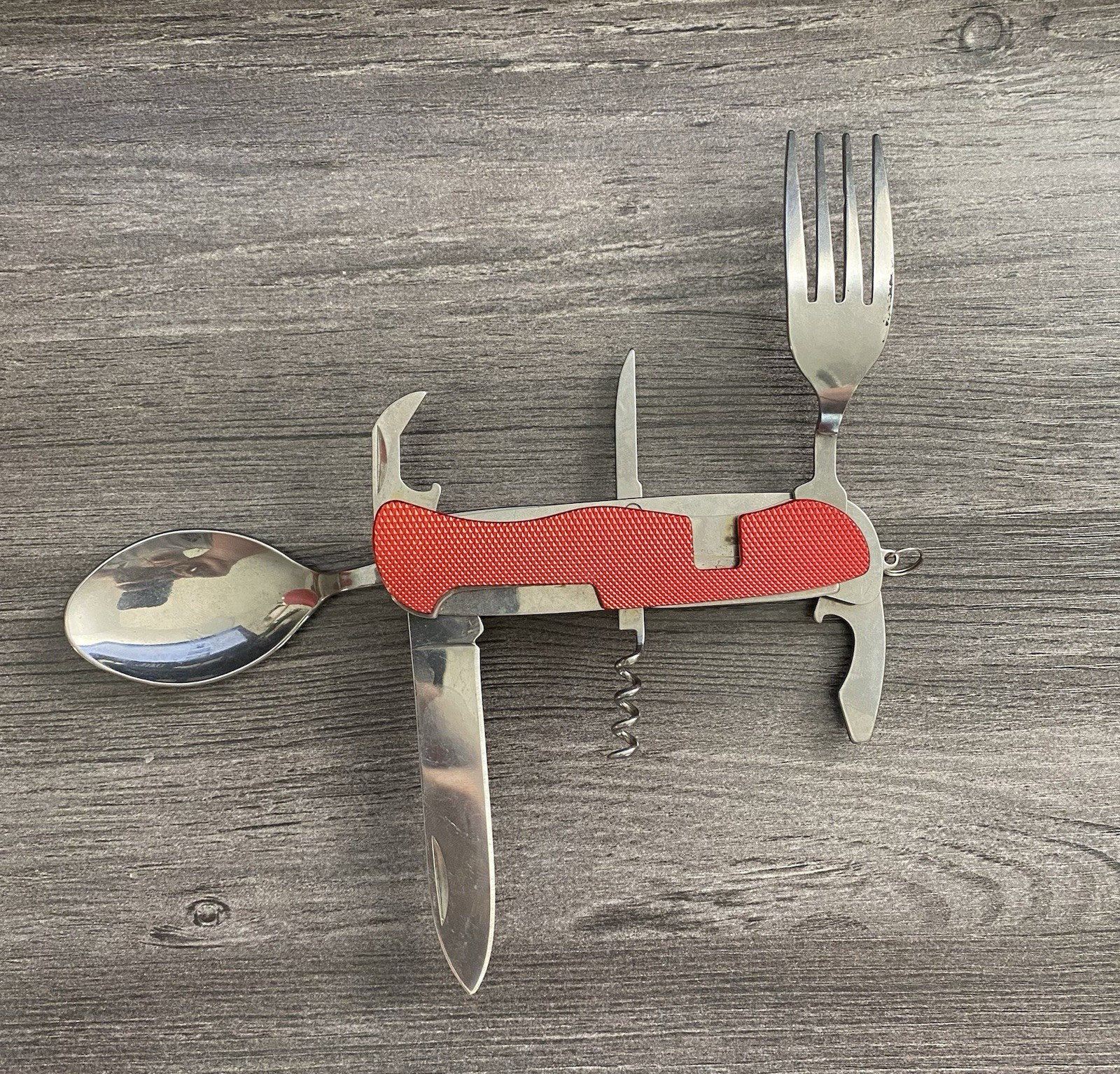 Set of 2 Folding Camping Multi-Tool Fork Spoon Knife Bottle Opener Cork Screw