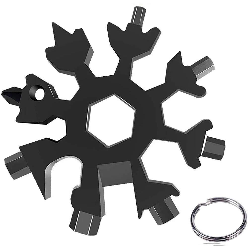 18-in-1 Snowflake Multi-Tool Carbon Steel Pocket Keychain Screwdriver Wrench