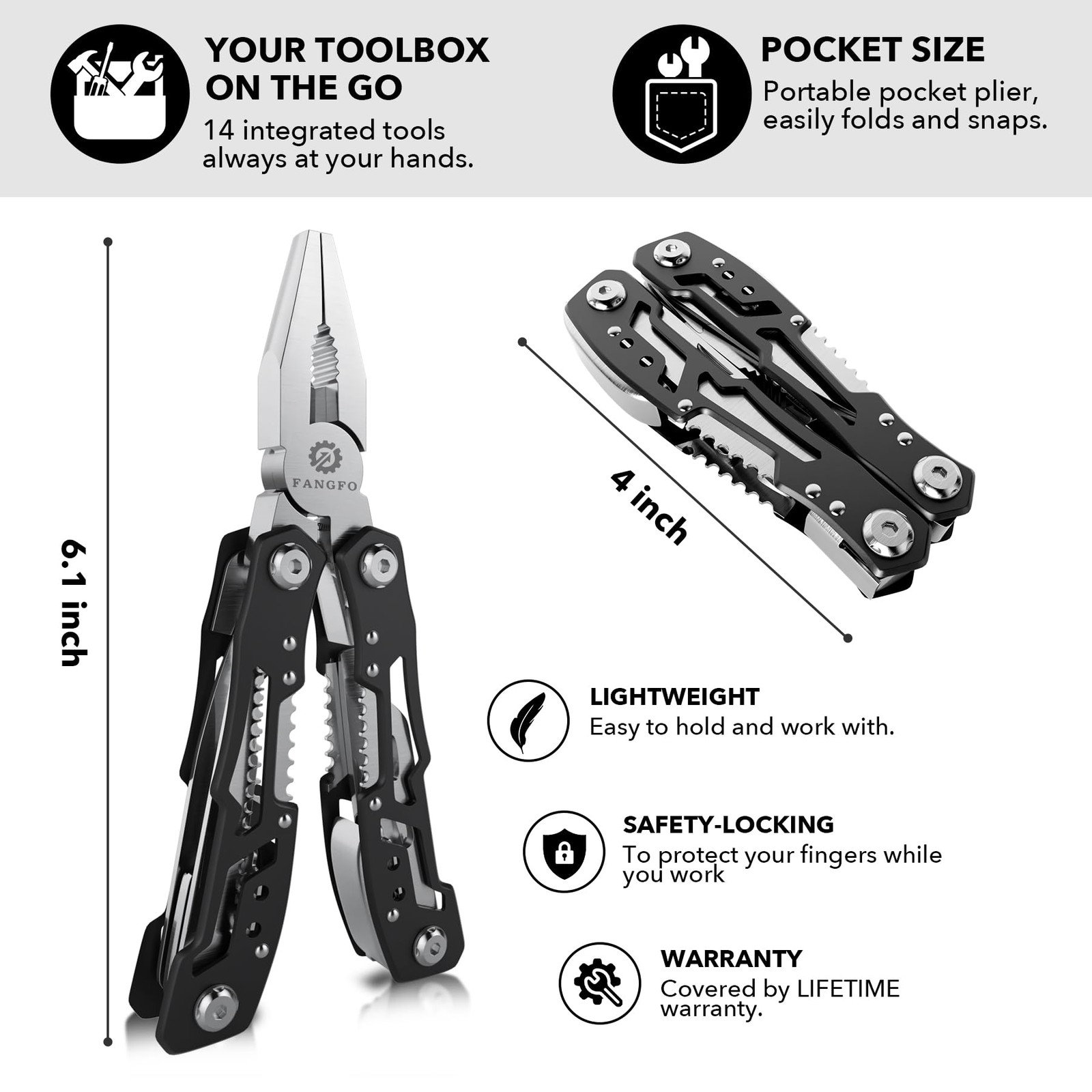 14-In-1 Multitool with Safety Locking, Professional Stainless Steel Multitool…