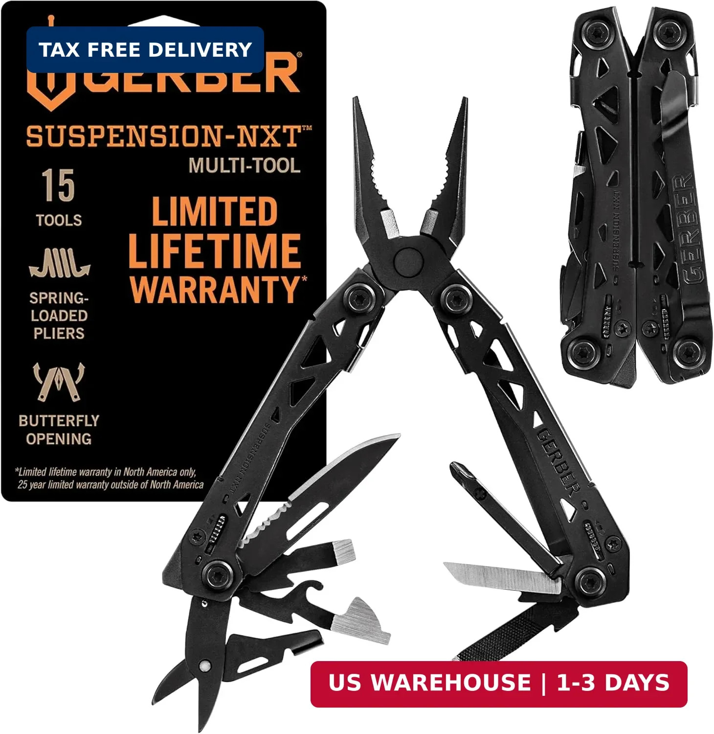 Gerber Gear Suspension-NXT EDC Multitool 15-in-1 Pocket Knife, Needle Nose Plier