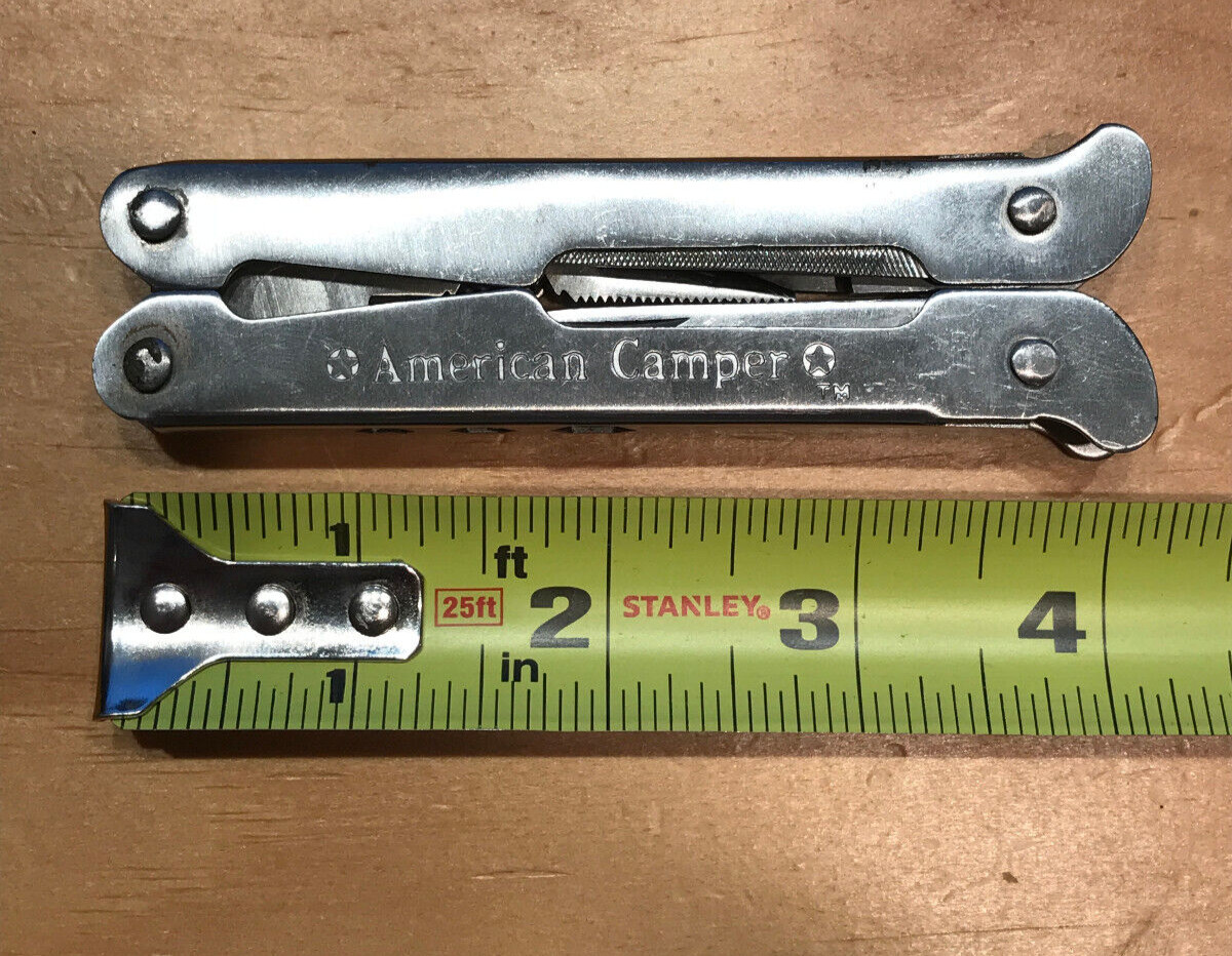 AMERICAN CAMPER BRAND STAINLESS STEEL MULTI TOOL COMBO PLIER W/ LEATHER SHEATH
