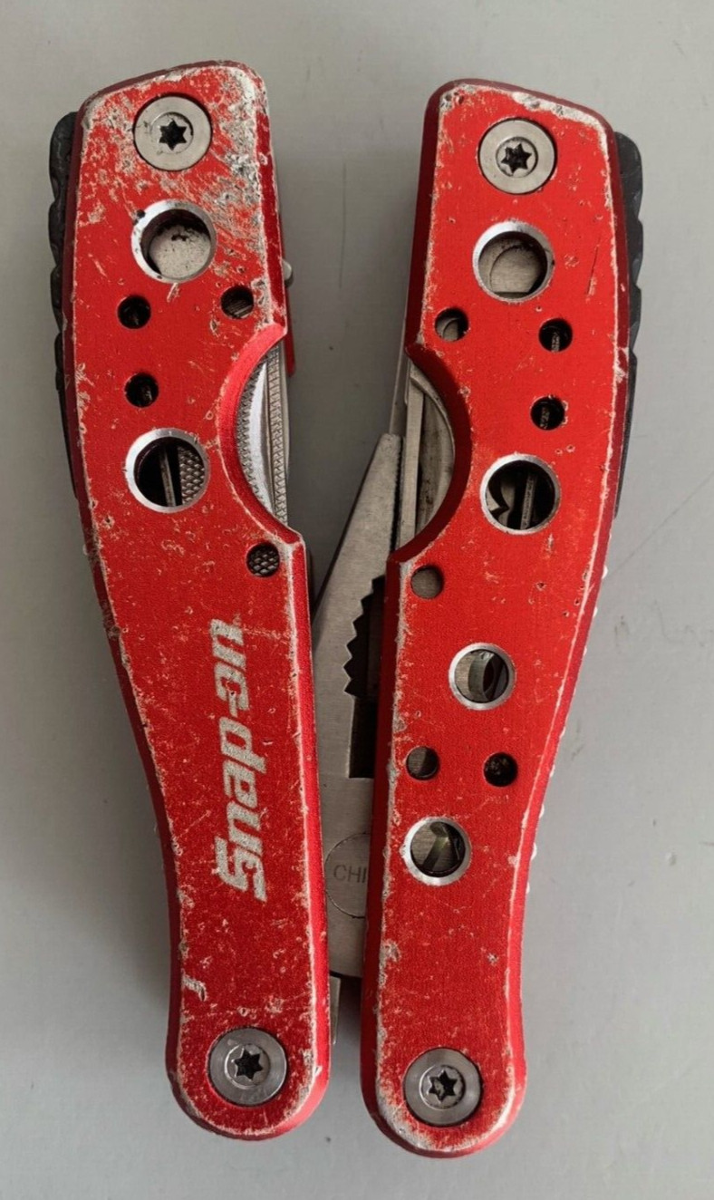Snap-On Stainless Steel Red Easy Grip Folding Handles 9-in-1 Multi-Tool pliers