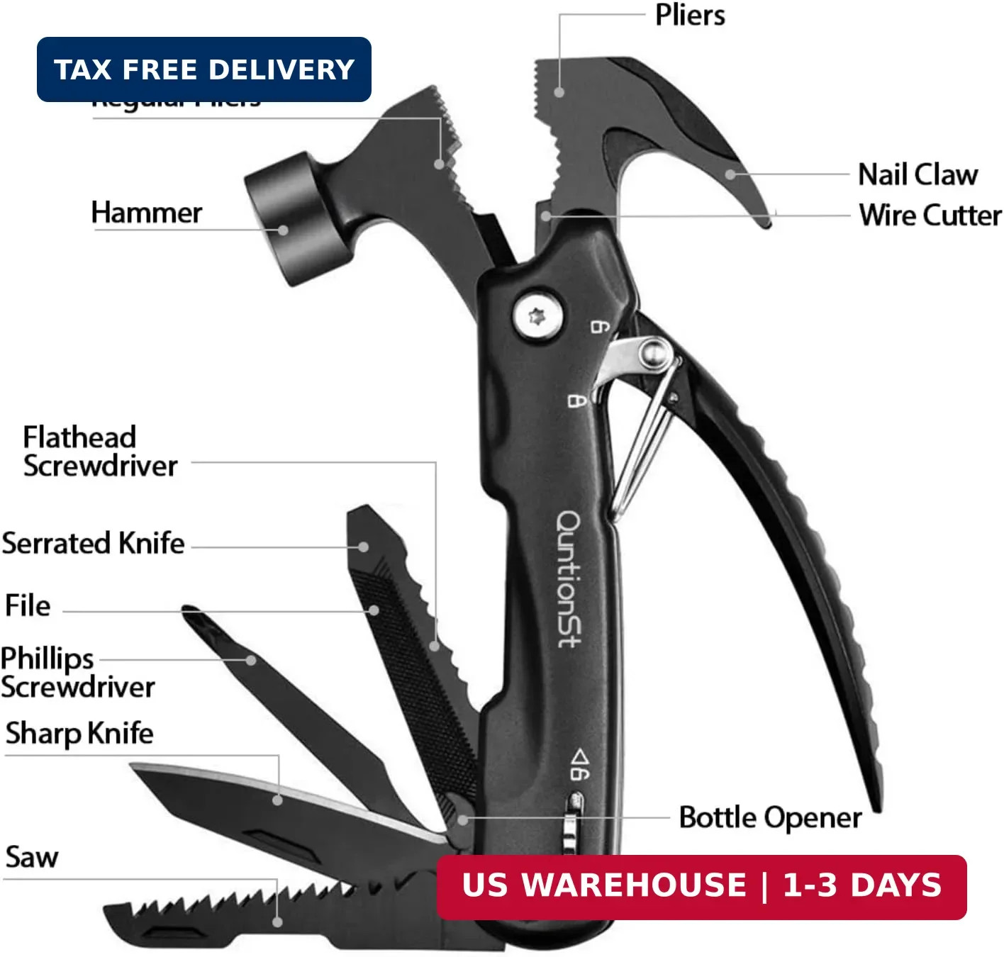 Birthday Gifts for Men,12-in-1 Hammer Multitool,Christmas Stocking Stuffers for
