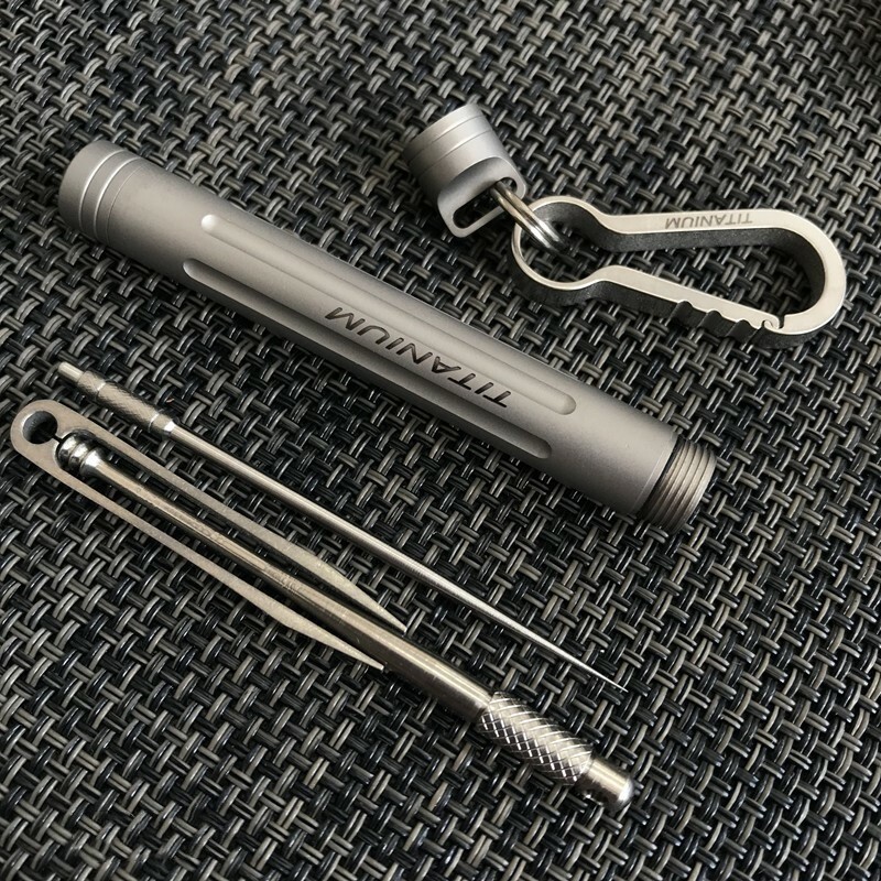Outdoor Key Titanium TC4 Multi Tools EDC Set Holder Toothpick Tweezers Earpick