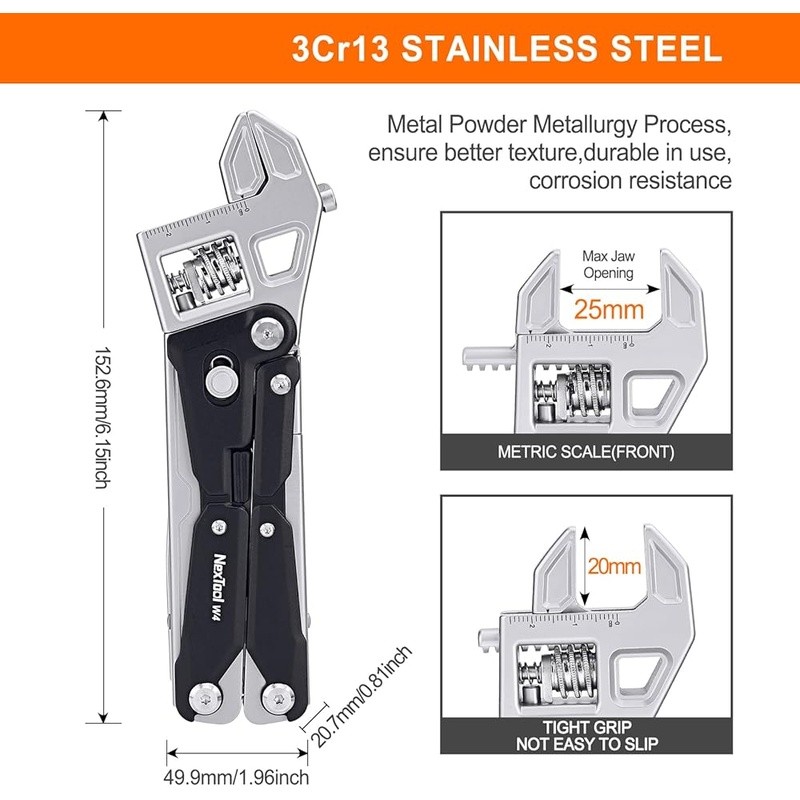 11-in-1 Adjustable Ratchet Wrench Multitool W/ Pliers Knife Saw EDC Tool New