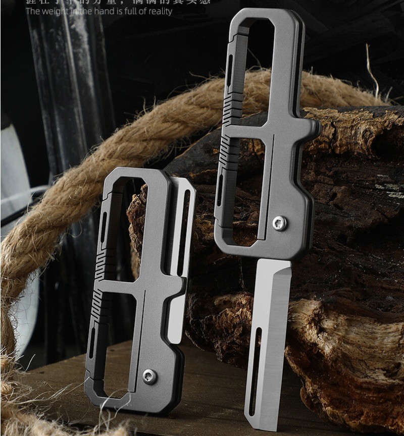 Titanium Pocket Folding Blade Knife Carabiner Outdoor Camping Keychain EDC Tool