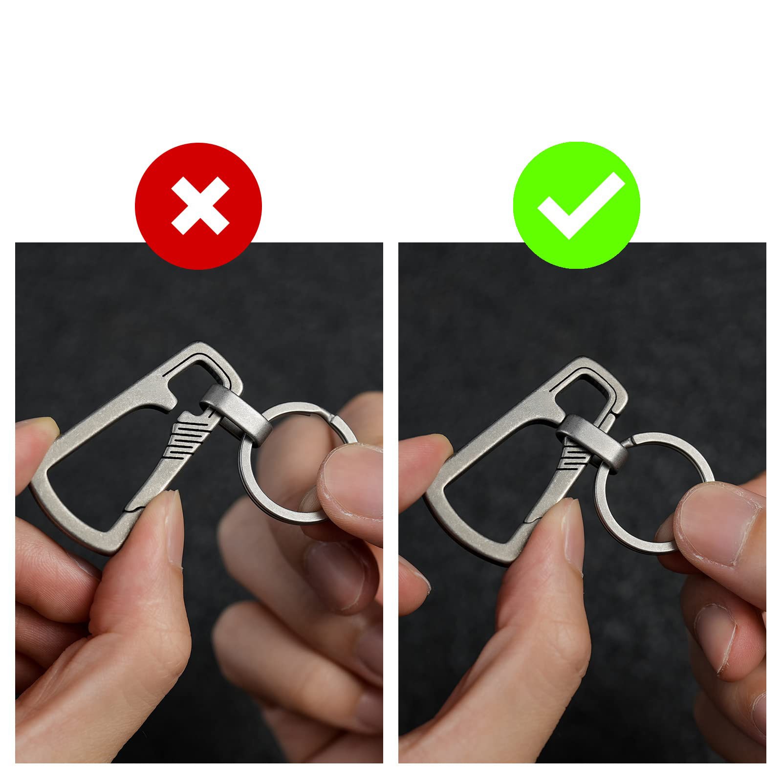 EDC Titanium Key Clip, Carabiner Keychain Organizer, Silver