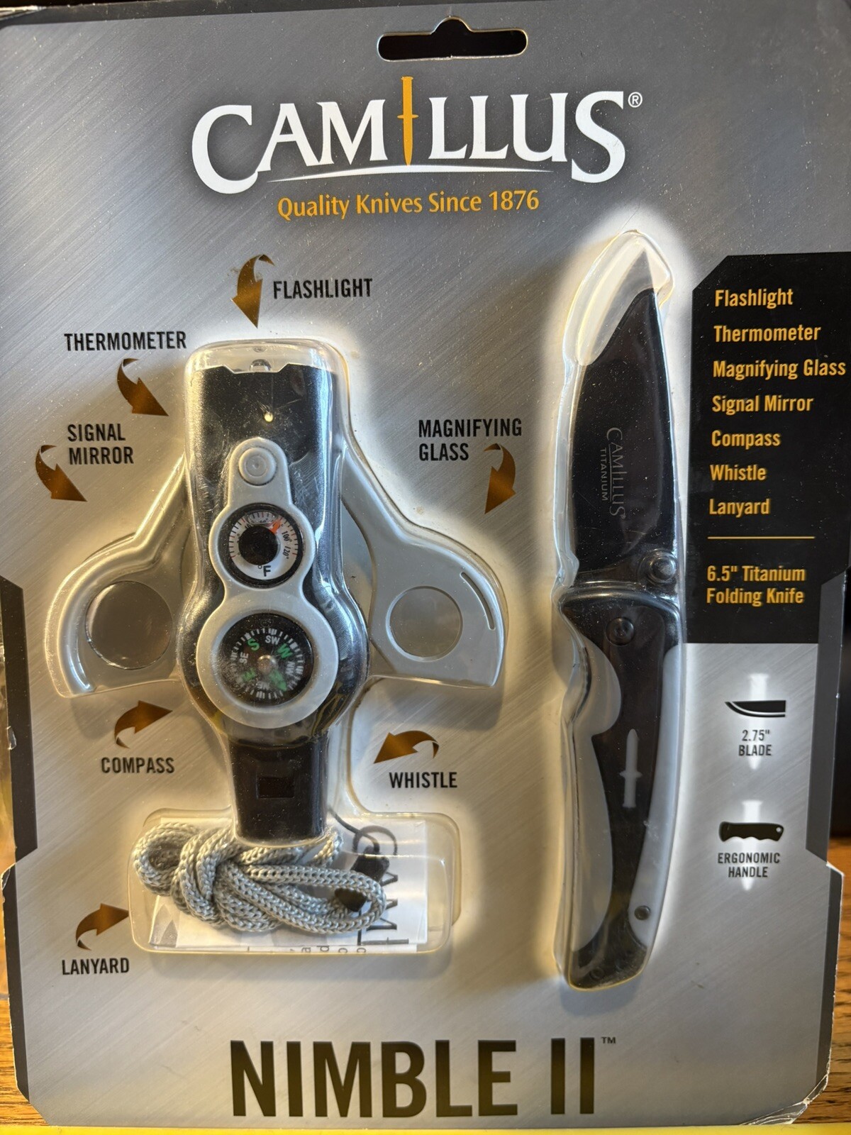 CAMILLUS NIMBLE II GIFT SET 6.5” TITANIUM KNIFE+CHAIN SAW+SHARPENERS+WHISTLE L33