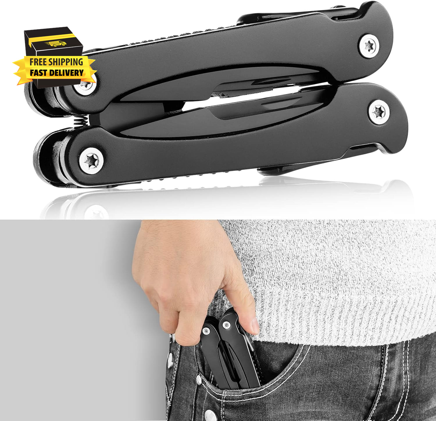 14 in 1 Multitool Pliers with Pocket Clip, Portable Pocket Knife Camping Tool –