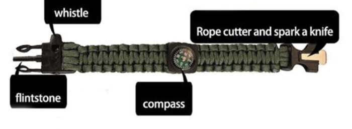 Survival Bracelet Flint Knife Whistle Compass Scraper Paracord Outdoor Camping