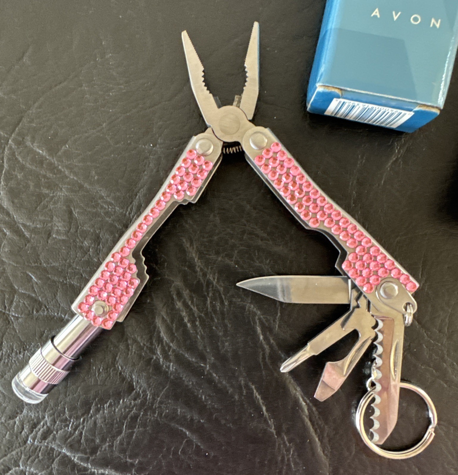 Avon Pink Bejeweled Multi Tool With Light NIB WORKS