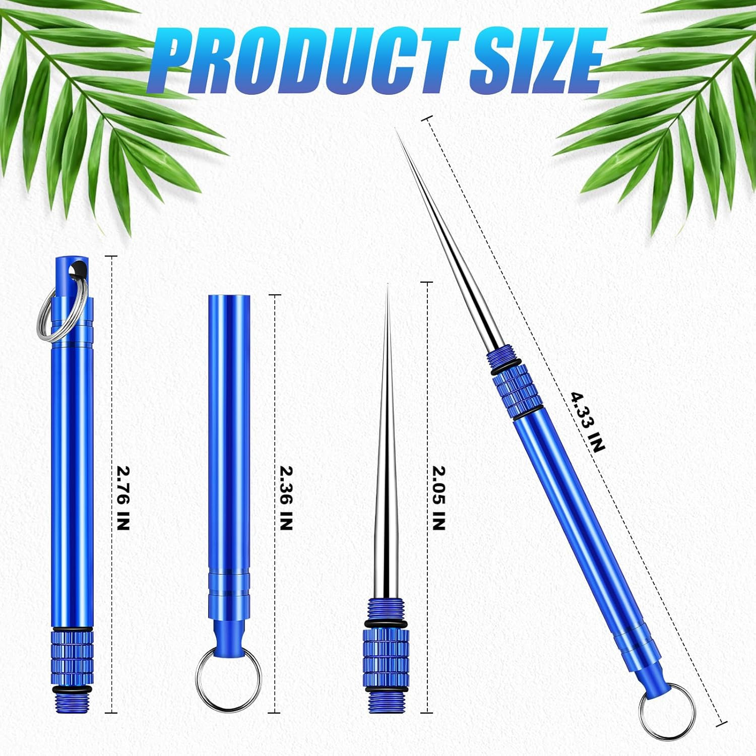 Metal Titanium Toothpicks, 8Pcs Blue Reusable Keychain Telescopic Toothpick
