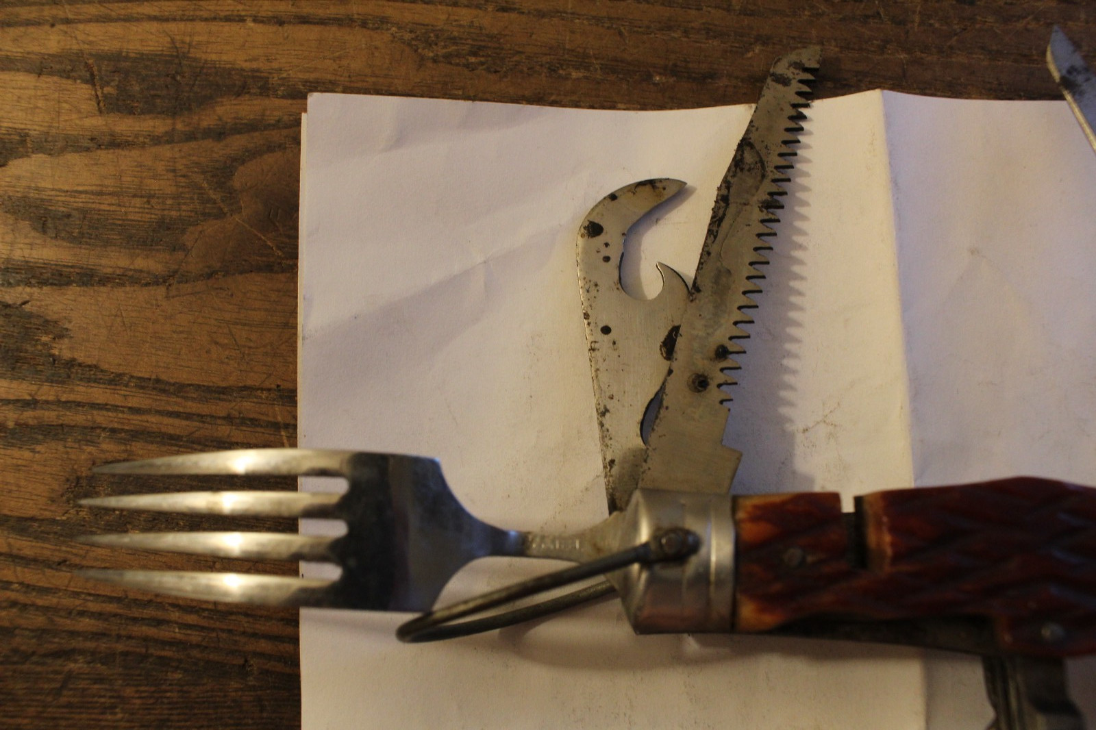 Hi-Test Multi Purpose Camping Knife with Several Attachments-Spoon-Fork-Tools