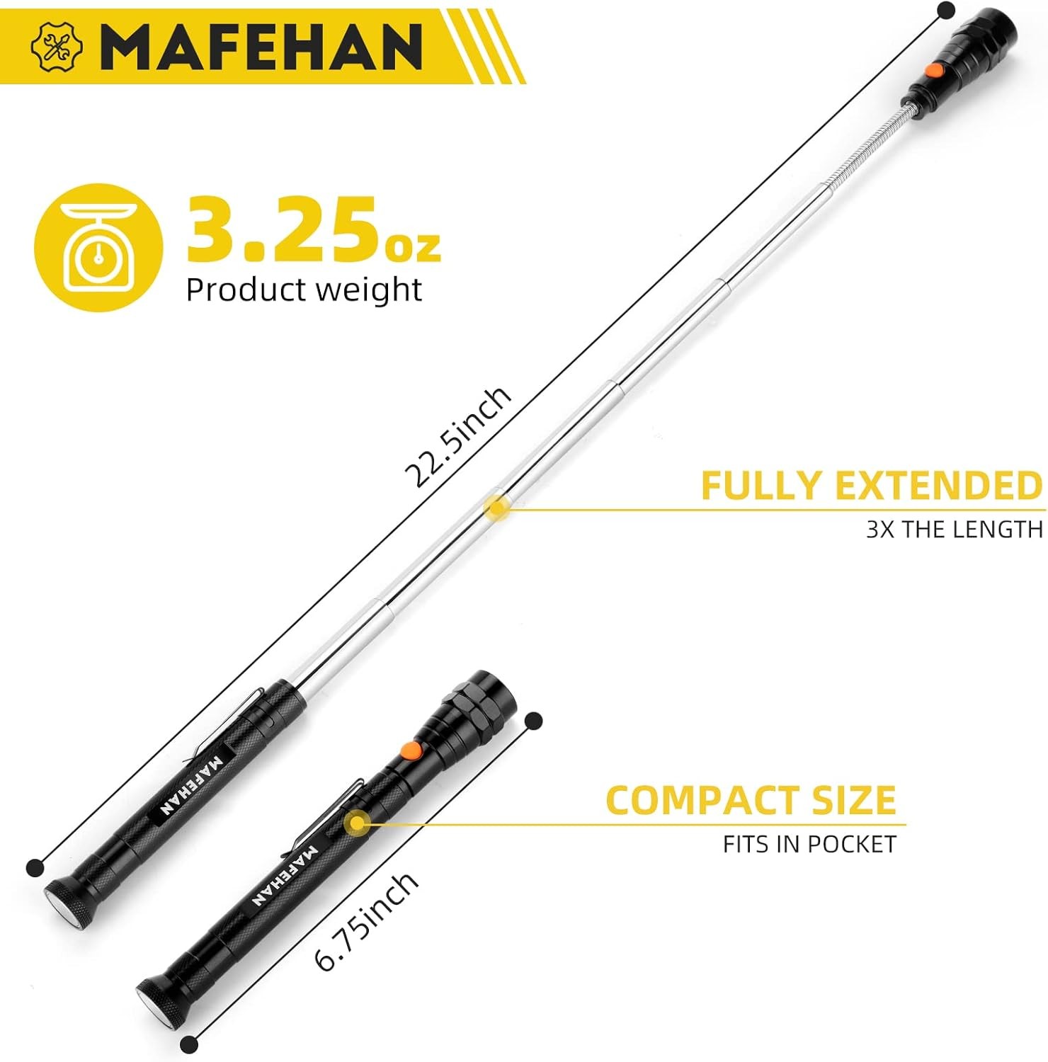 Telescoping Magnetic Pickup Tool with Extendable Flashlight, Unique Mens Gifts f