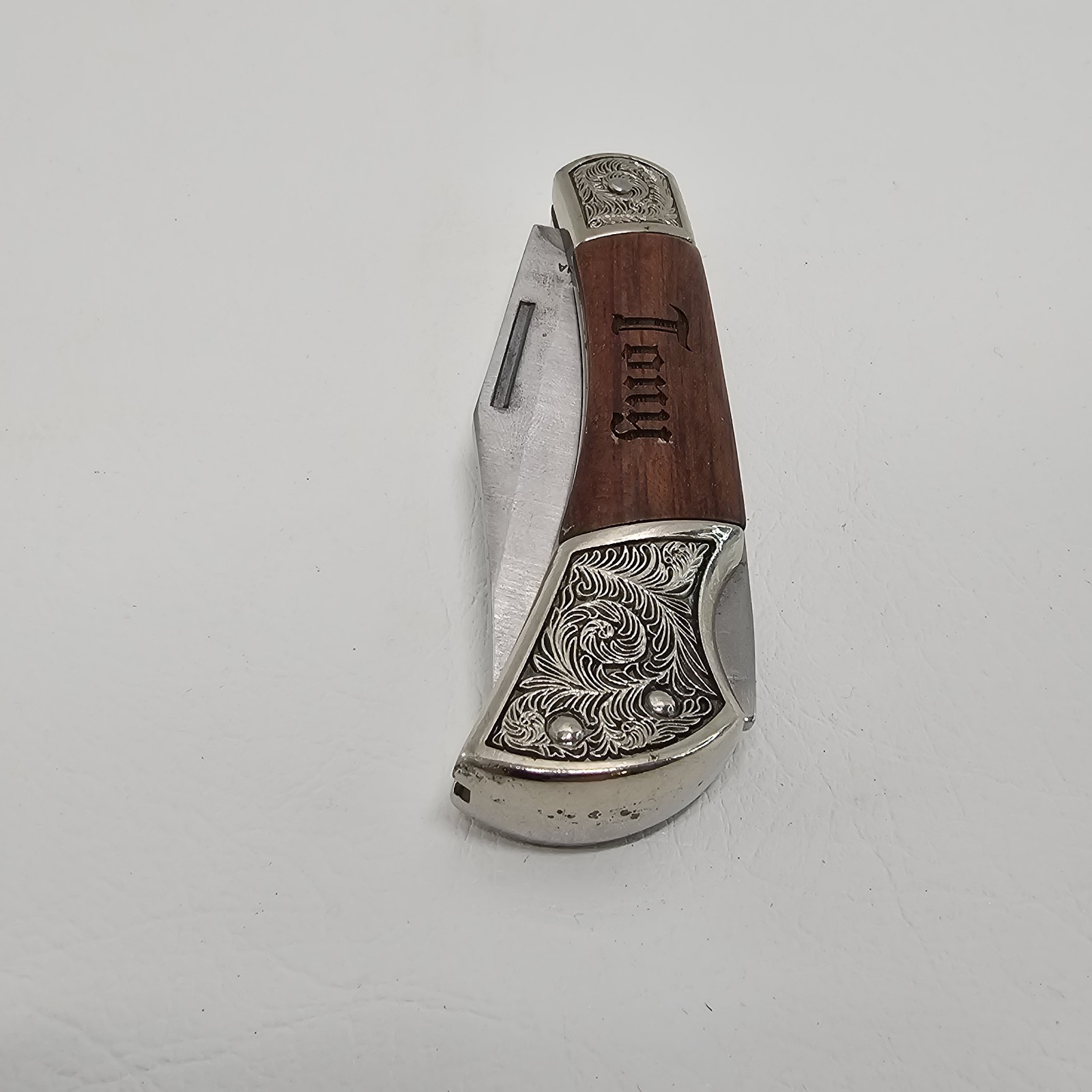 Vintage Folding Pocket Knife “Tony” Engraved Handle – Ornate Bolsters – 7″ Open