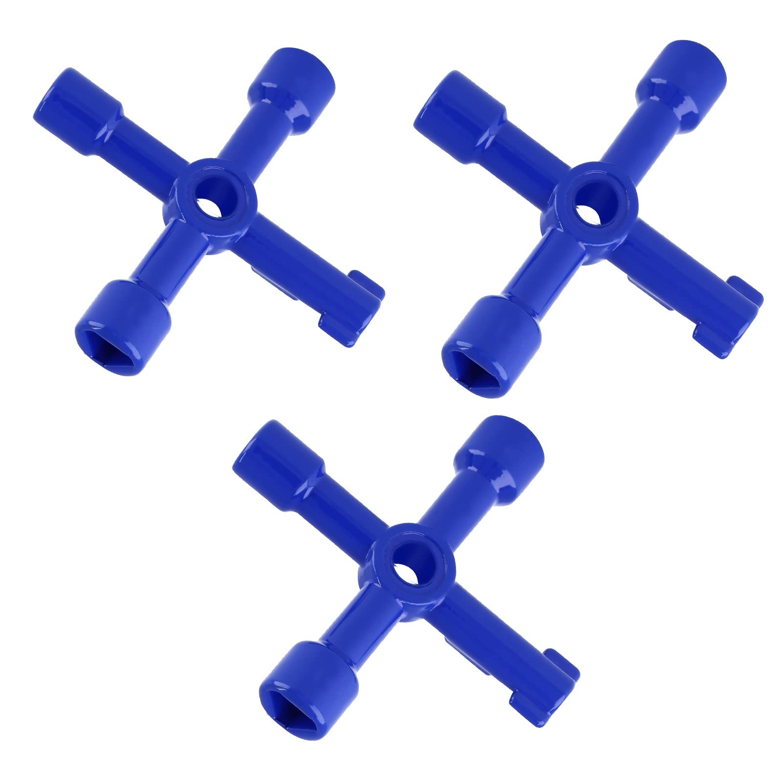 3 Pack 4-Way Utilities Key, Zinc Alloy, Triangle/Square Wrench, Water, Gas, Blue