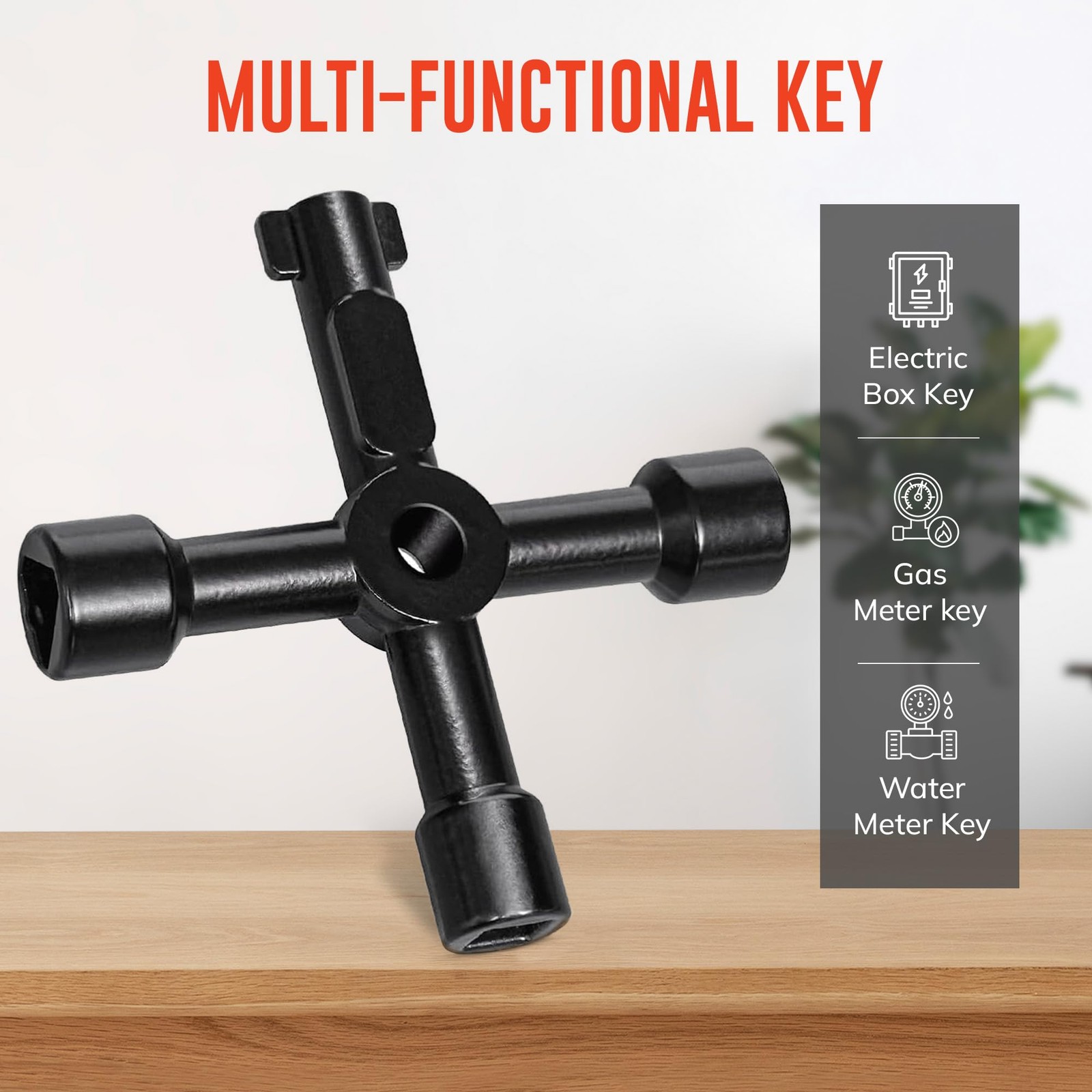 4 Way Multi-Function Key, Black Meter Key, Triangular, Square…