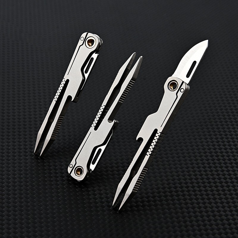 EDC Titanium Alloy Multi Tools Tweezers Opener Pocket Outdoor Folding Knife