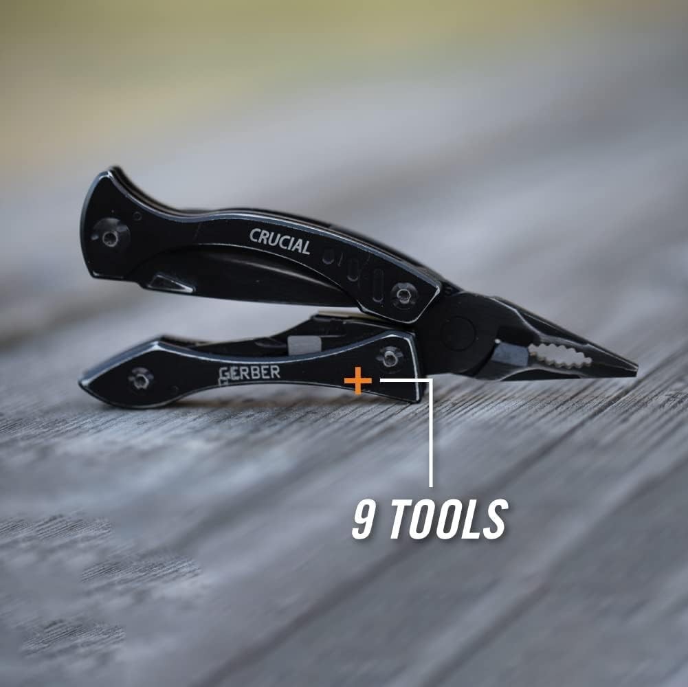Gerber Gear Crucial EDC Multitool Pocket Knife with Clip and Strap Cutter,Black