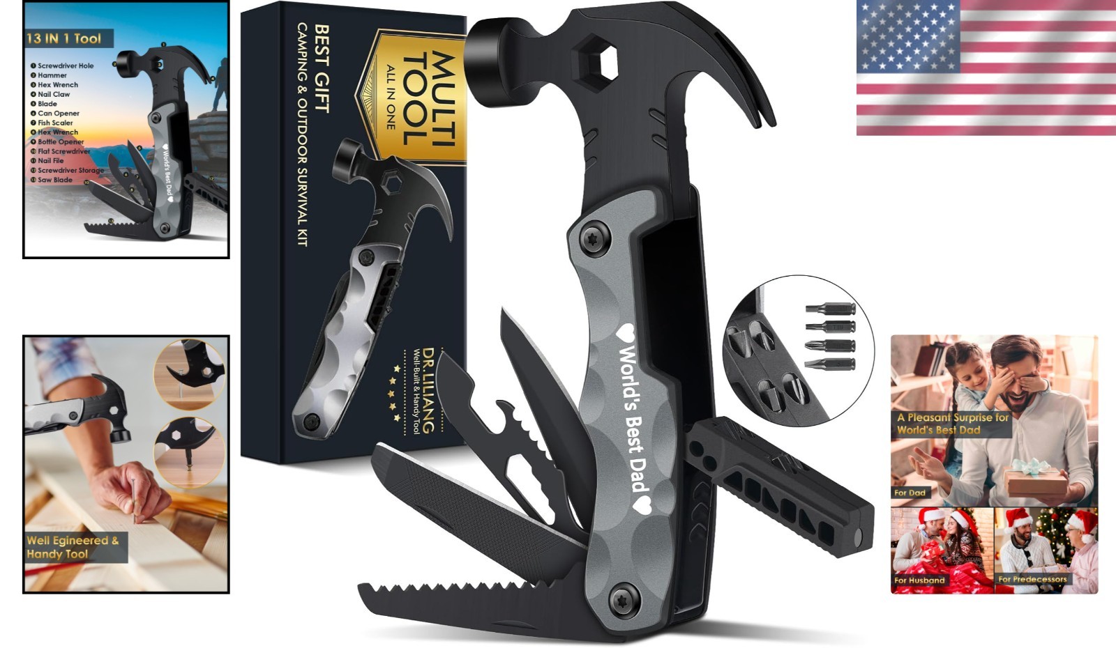Versatile Stainless Steel 13-in-1 Multitool – Dad’s Essential Camping Companion