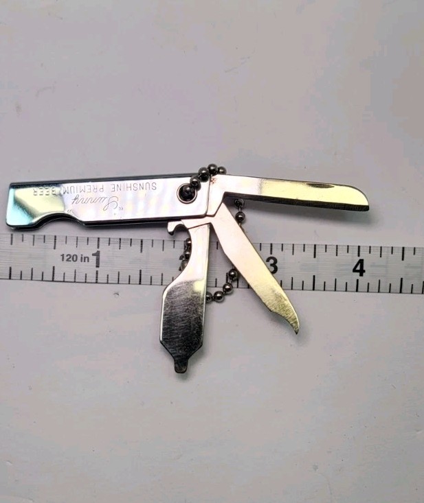 Vintage Multi Tool Keychain Pocket Knife USA Liter “Sunny” Sunshine Premium Beer