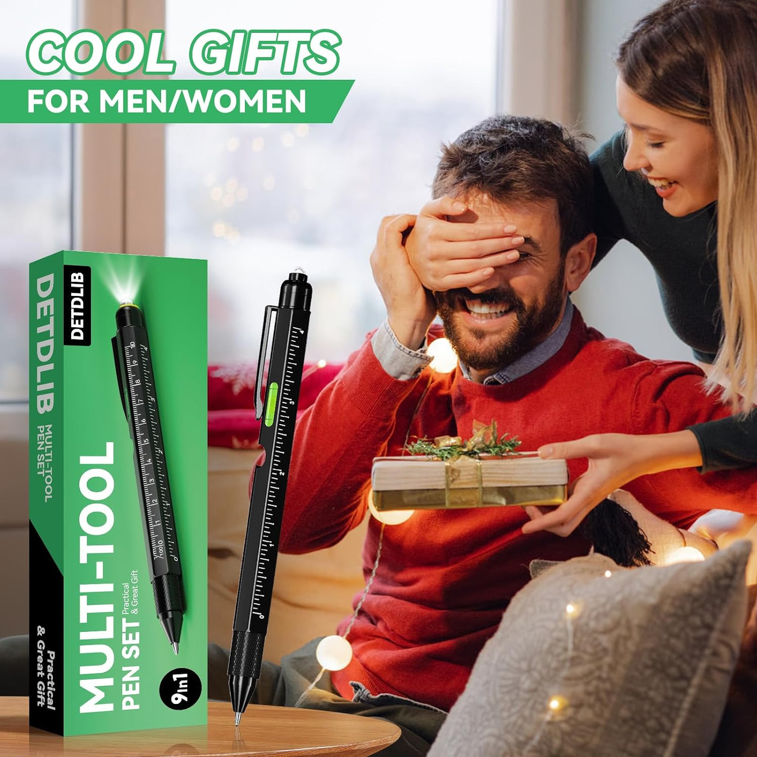 9-in-1 Multitool Pen with LED Light, Stylus, Level, Ruler, Bottle Opener
