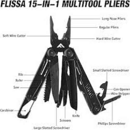 FLISSA 15-in-1 MultiTool Pliers Portable Survival Compact Folding Pocket Knife