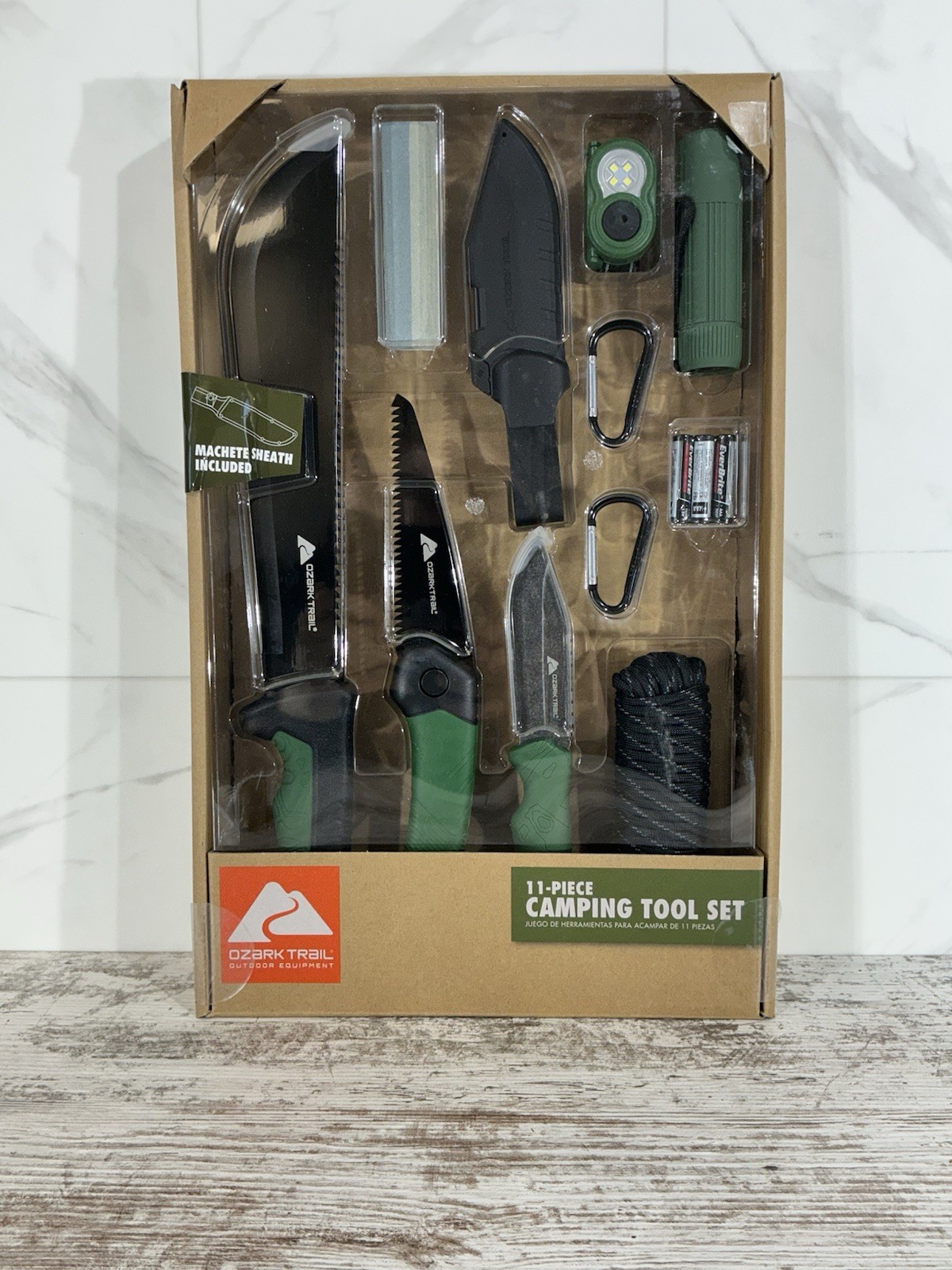 New OZARK TRAIL 12 – PIECE CAMPING TOOL SET – Knifes Axe Sheaths Survival