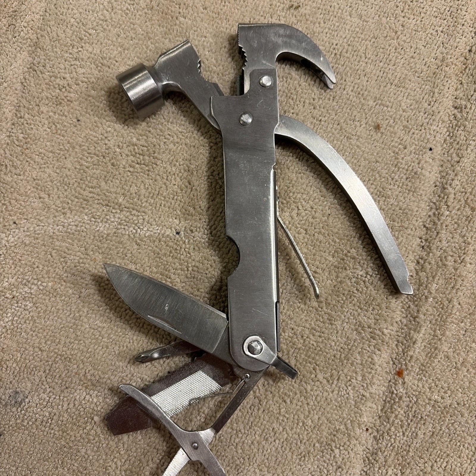 Stainless Steel Hammer Multi Tool Pocket Knife Saw Screwdrivers Scissors Camping