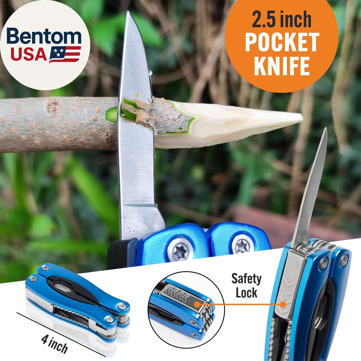 15-In-1 Multitool with Safety Locking, Stainless Steel Pocket Knife & Pliers, Co