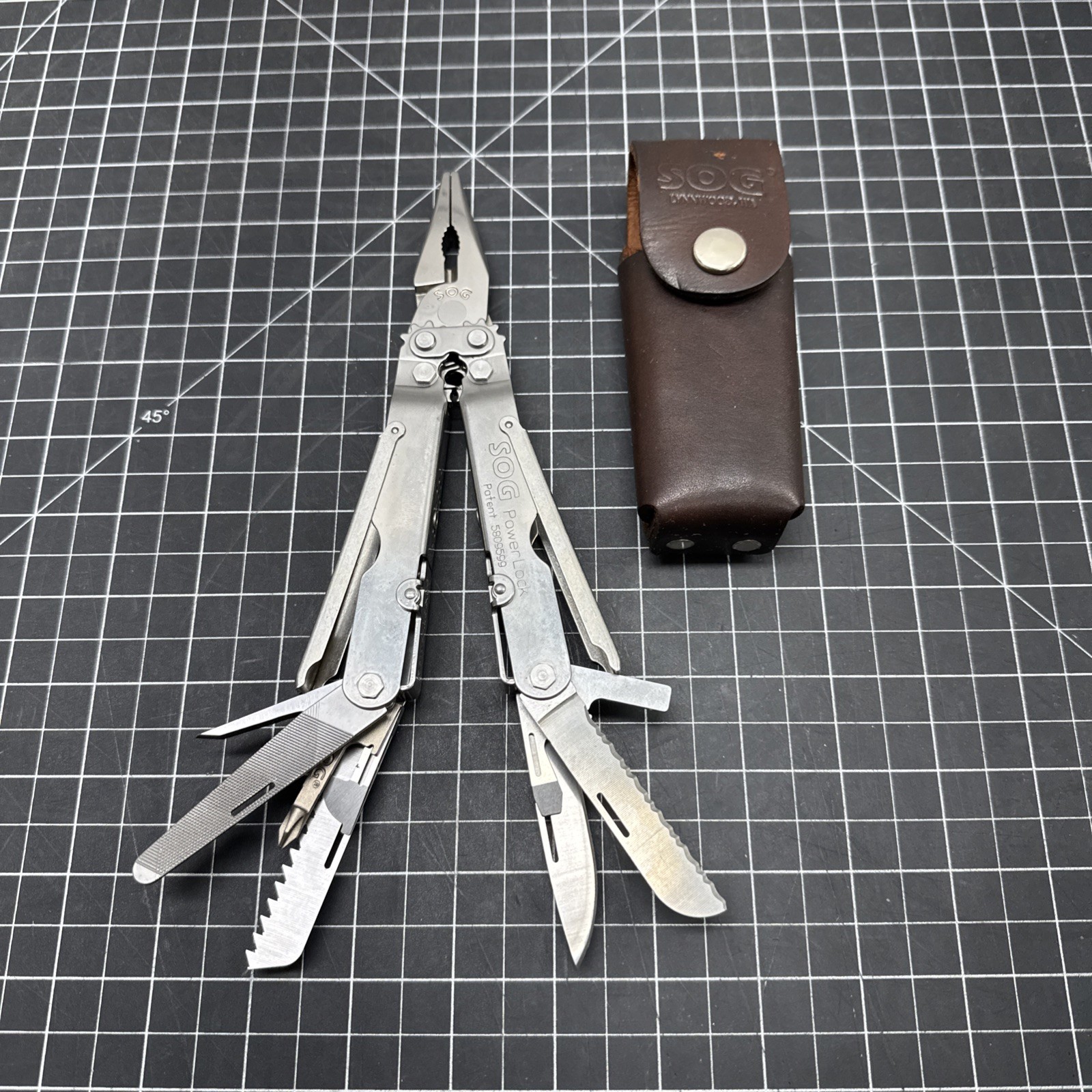SOG PowerLock Multi Tool Leather Pouch USA Made Excellent Used Condition A H43